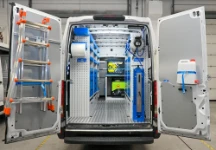 Iveco Daily con lavamani e portascale, vista posteriore